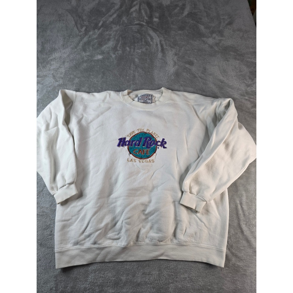 Vintange Hard Rock Cafe Sweatshirt Men XL White Las Vegas Save The Planet Santee